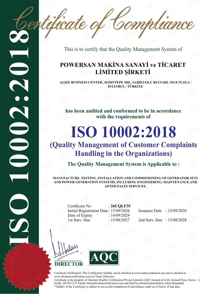 Powersan ISO 10002:2018 Müşteri Şikâyetlerinin Ele Alınması