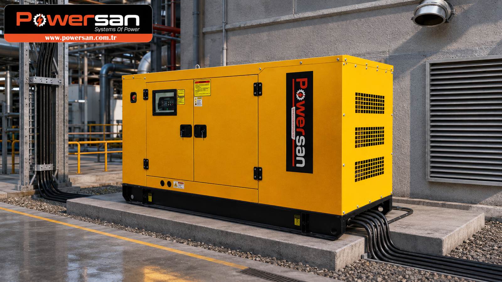 Powersan kabinli endüstriyel jeneratör setinde bakım ve saha kontrolü